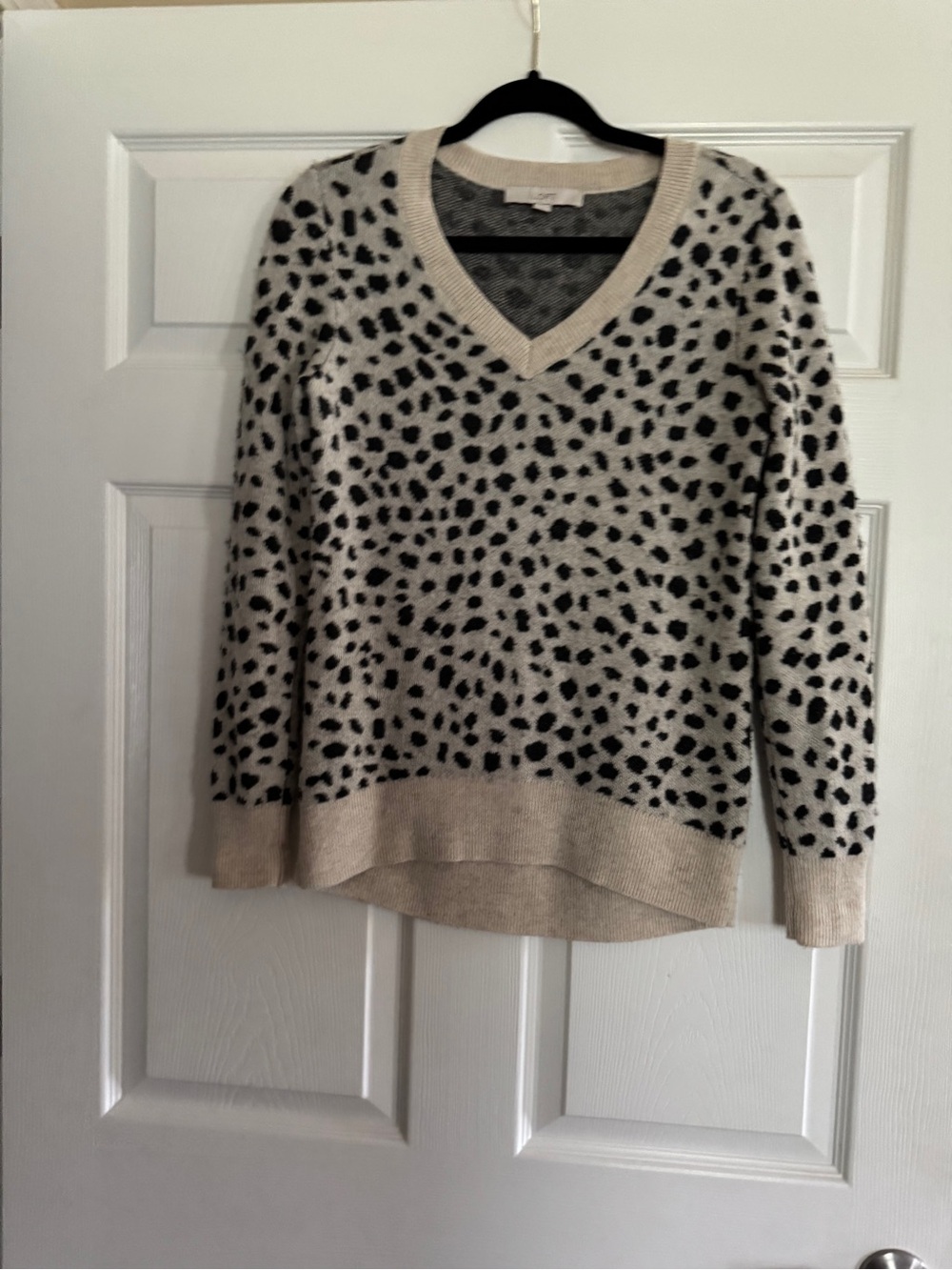 LOFT Beige and Black Leopard V-Neck Sweater